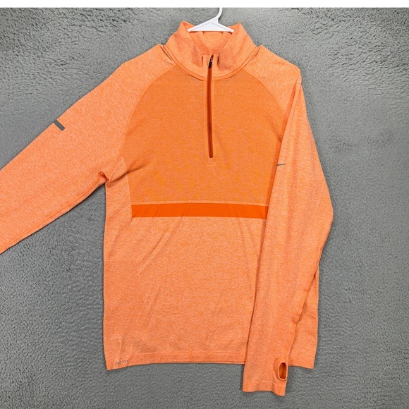 Nike Adult Running Shirt Dri-Fit Large Orange Quarter Zip Pullover Tight Fit Men